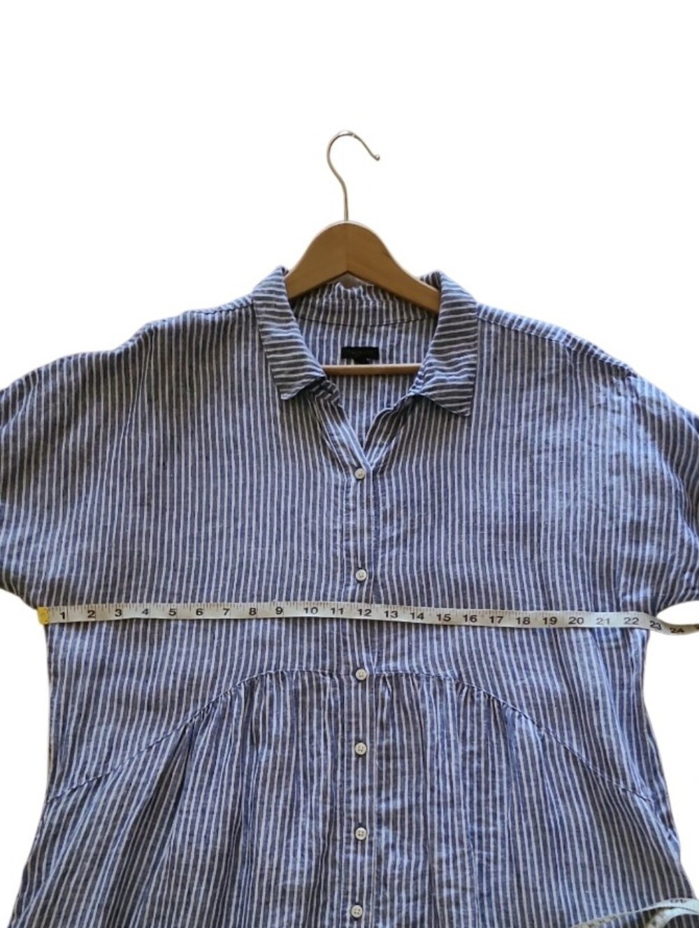 Talbots Petite Drop Waist 100% Linen Stripe Shirt Dress Blue White - Picture 15 of 17